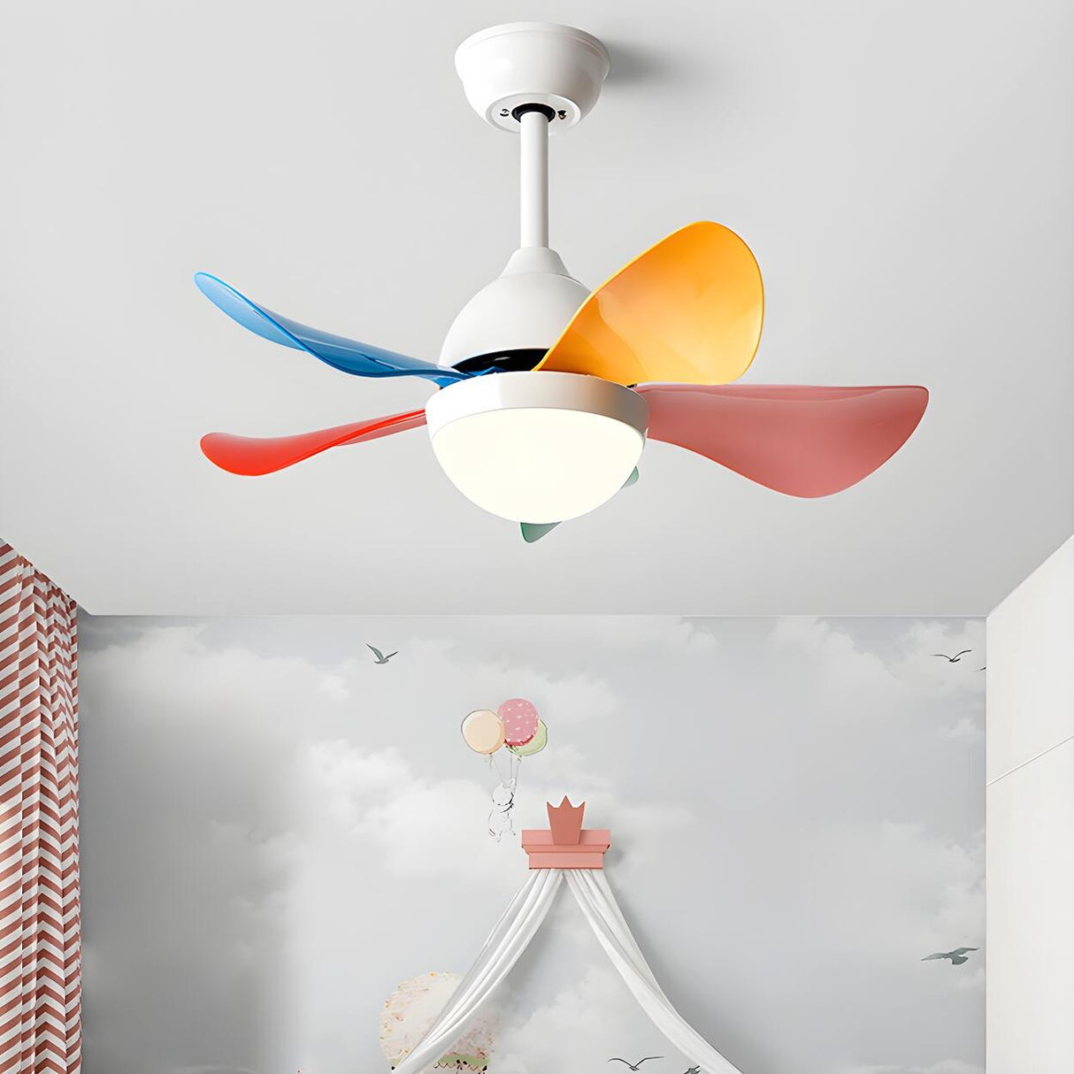 Kids Room Colorful Nordic LED Ceiling Fan with Light Image - 18