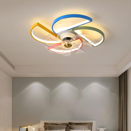 Kids Room Colorful Windmill Flush LED Ceiling Fan Light Image - 1