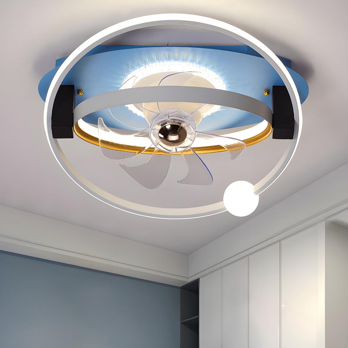 Kids Room Creative 2 Rings LED Ceiling Fan with Light Image - 1