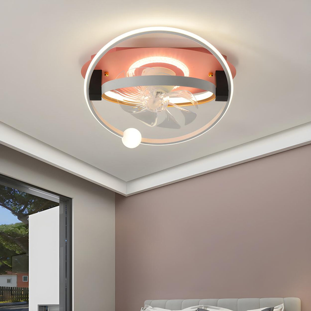 Kids Room Creative 2 Rings LED Ceiling Fan with Light Image - 3