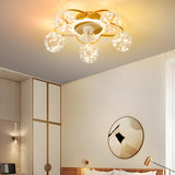 Kids Room Creative Ball Shade Gold Ceiling Fan Light Image - 18