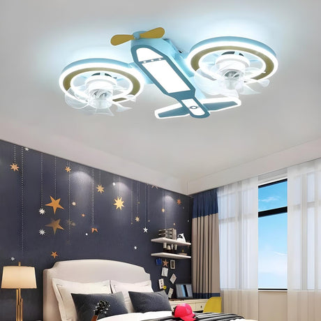 Kids Room Creative Blue Airplane Ceiling Fan with Light Image - 2