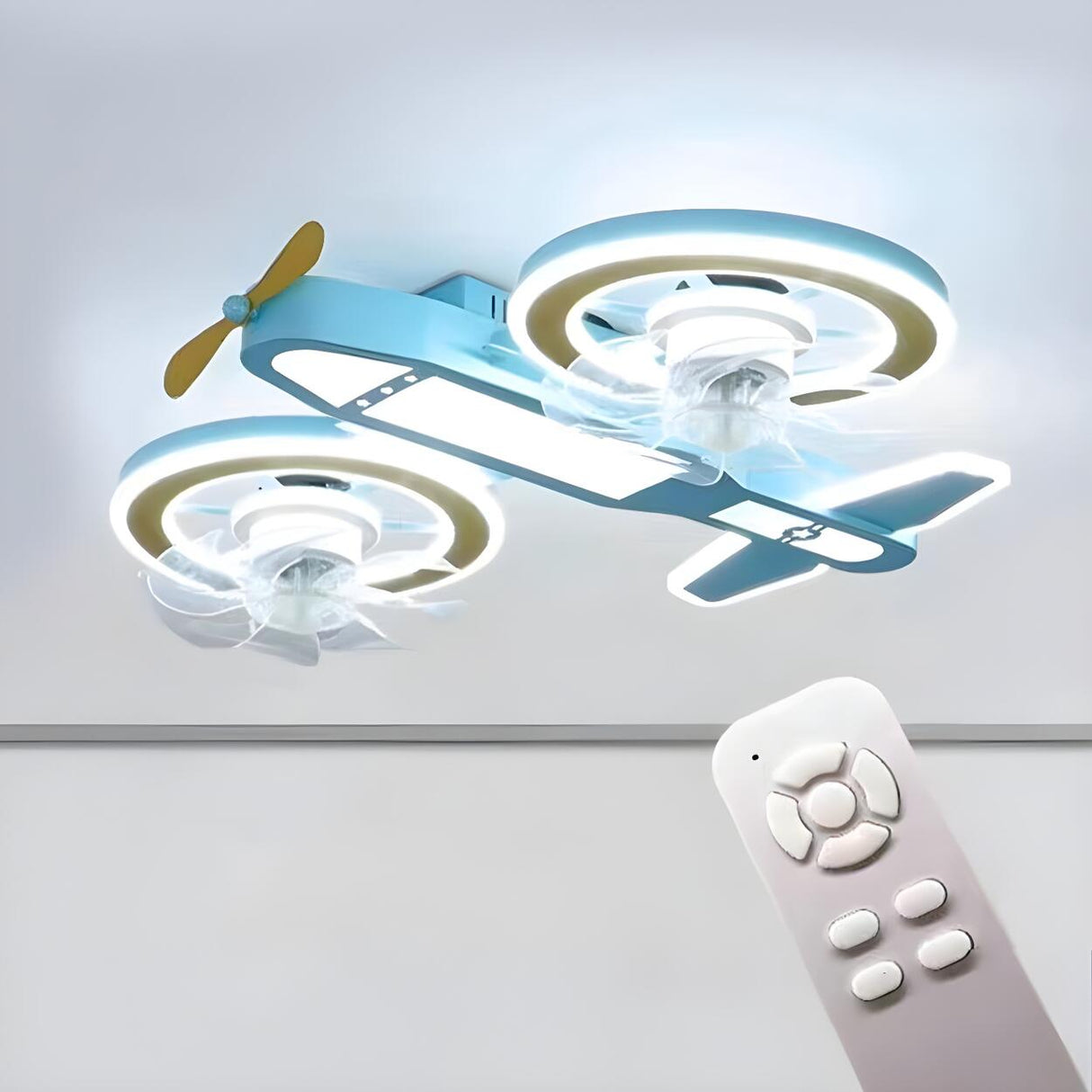 Kids Room Creative Blue Airplane Ceiling Fan with Light Image - 3