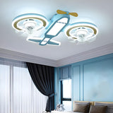 Kids Room Creative Blue Airplane Ceiling Fan with Light Image - 4