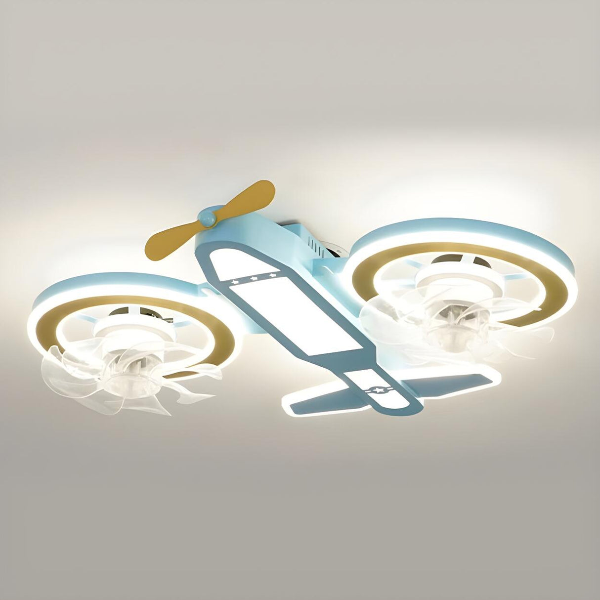 Kids Room Creative Blue Airplane Ceiling Fan with Light Image - 7