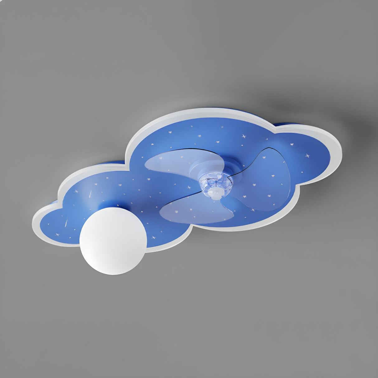 Kids Room Creative Blue Cloud Ceiling Fan with Light Image - 10