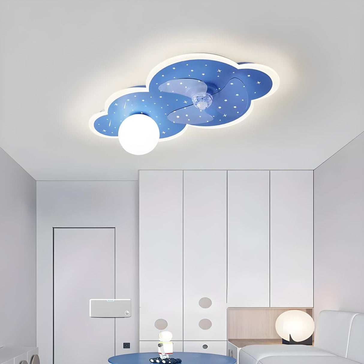 Kids Room Creative Blue Cloud Ceiling Fan with Light Image - 14