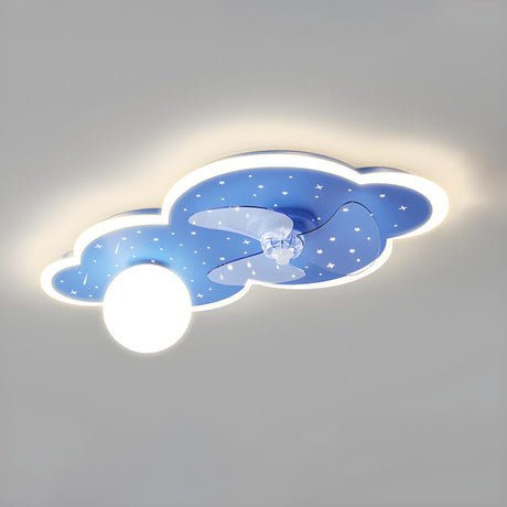 Kids Room Creative Blue Cloud Ceiling Fan with Light Image - 2