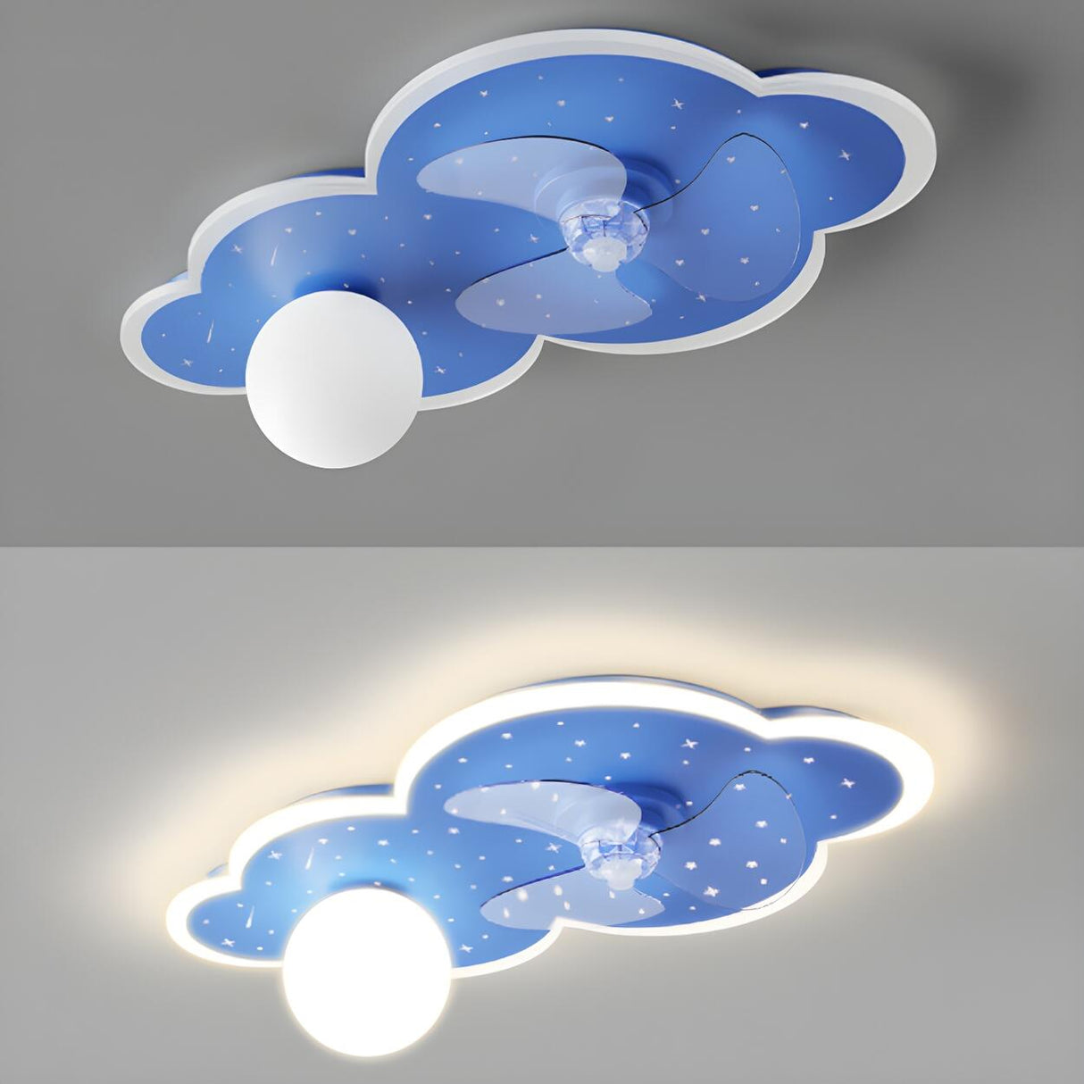 Kids Room Creative Blue Cloud Ceiling Fan with Light Image - 8