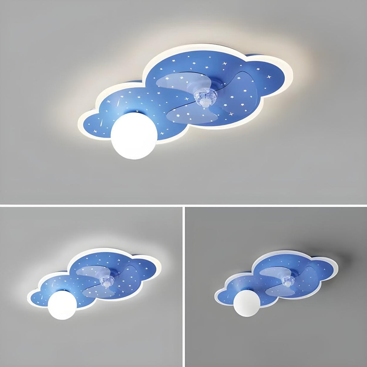 Kids Room Creative Blue Cloud Ceiling Fan with Light Image - 9