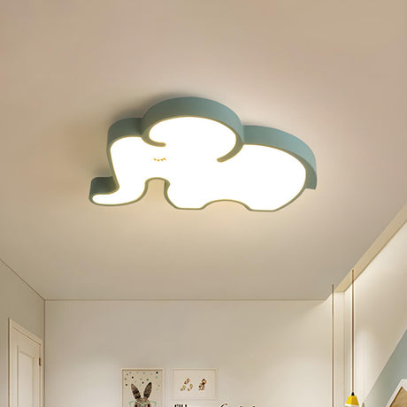 Kids Room Creative Blue Elephant LED Flush Mount Light Image - 1