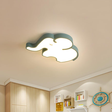 Kids Room Creative Blue Elephant LED Flush Mount Light Image - 2