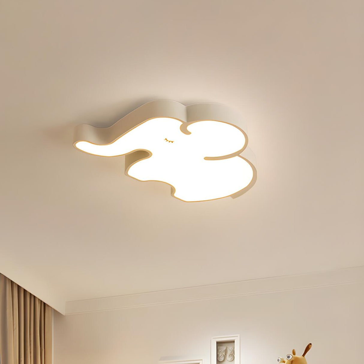 Kids Room Creative Blue Elephant LED Flush Mount Light Image - 6