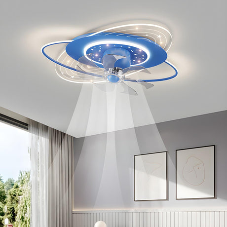 Kids Room Creative Blue Galaxy Ceiling Fan with Light Image - 1