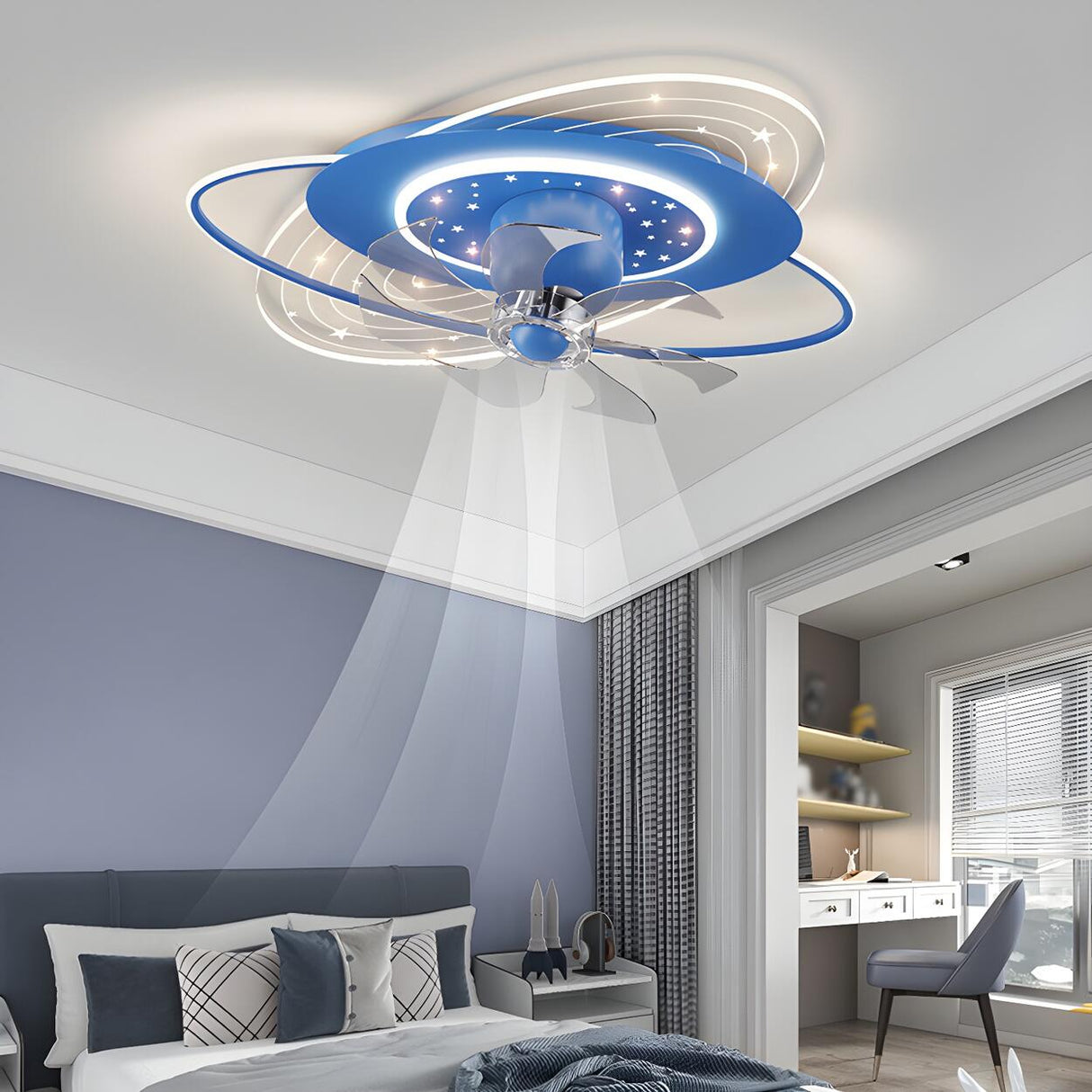 Kids Room Creative Blue Galaxy Ceiling Fan with Light Image - 16