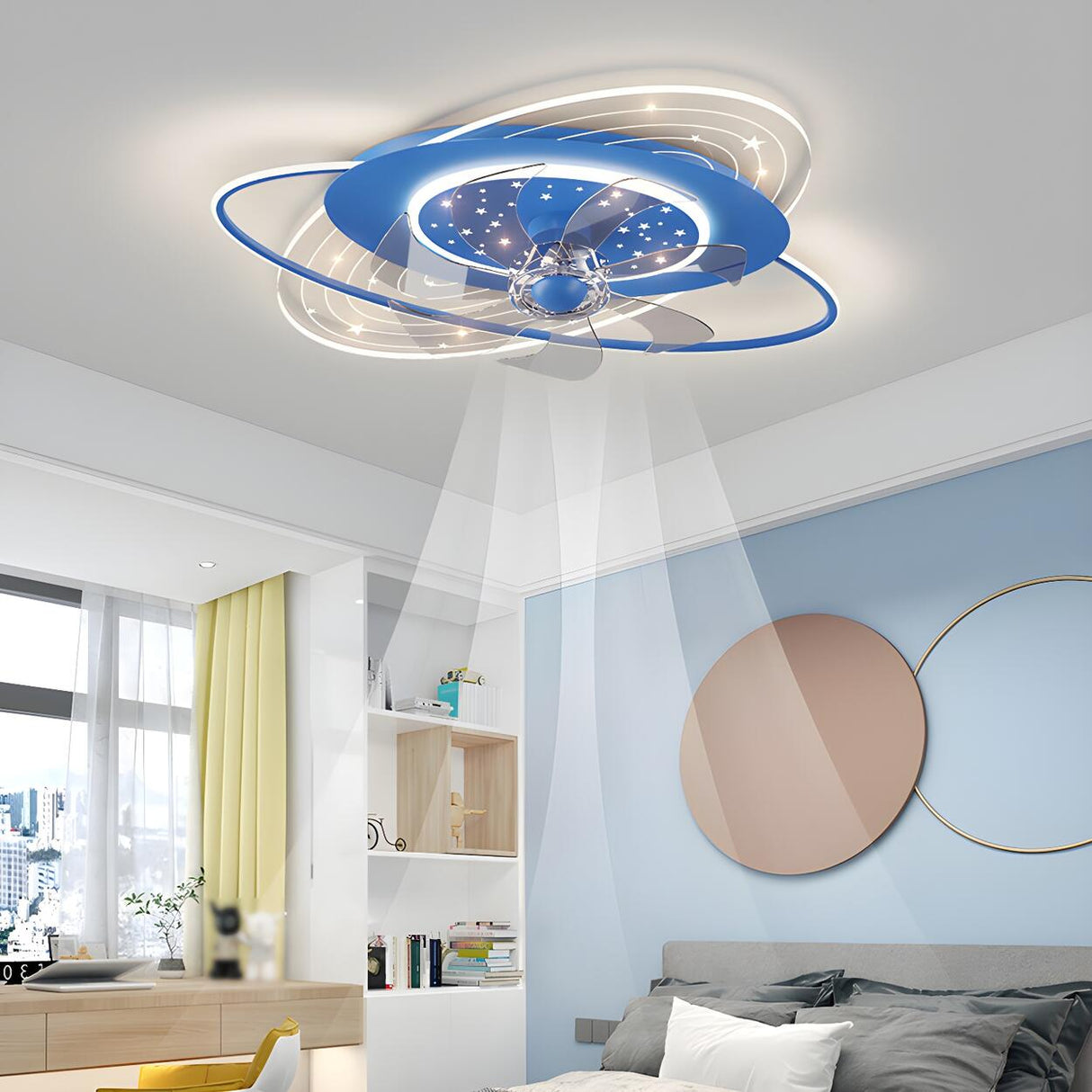 Kids Room Creative Blue Galaxy Ceiling Fan with Light Image - 17