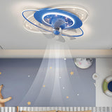 Kids Room Creative Blue Galaxy Ceiling Fan with Light Image - 18