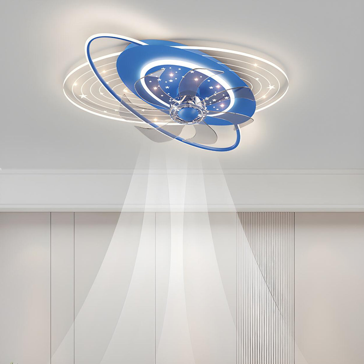 Kids Room Creative Blue Galaxy Ceiling Fan with Light Image - 3