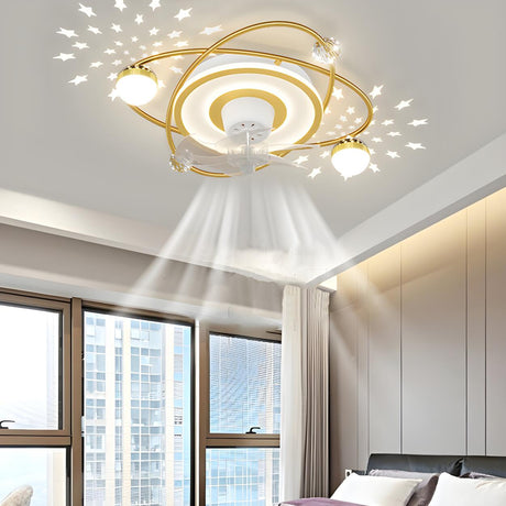 Kids Room Creative Double-Ring Track Ceiling Fan Light Image - 1