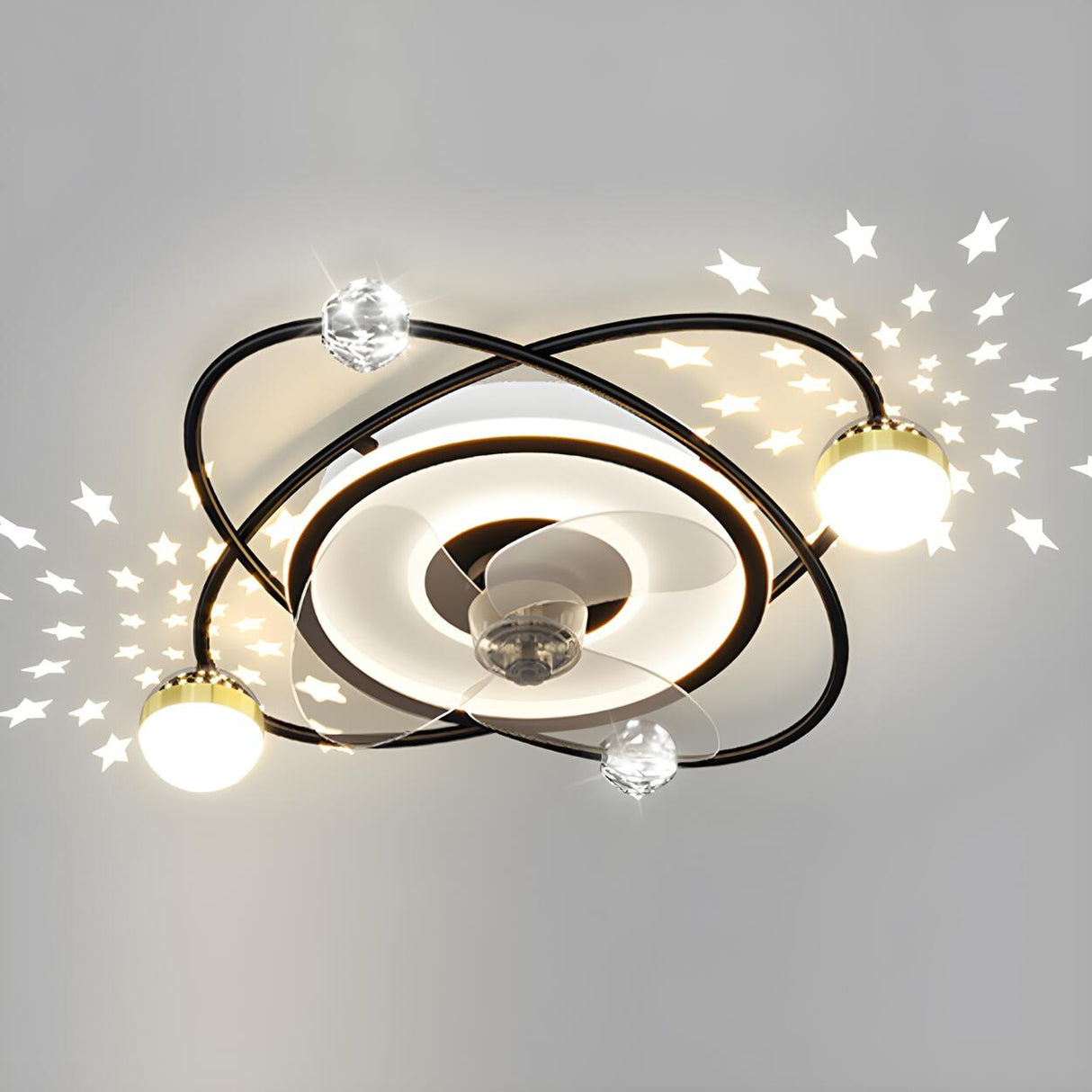 Kids Room Creative Double-Ring Track Ceiling Fan Light Image - 6