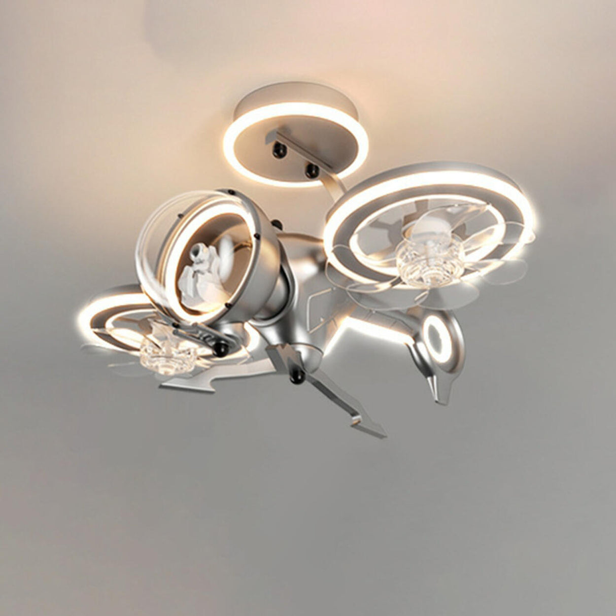 Kids Room Creative Gray Helicopter Ceiling Fan Light Image - 3