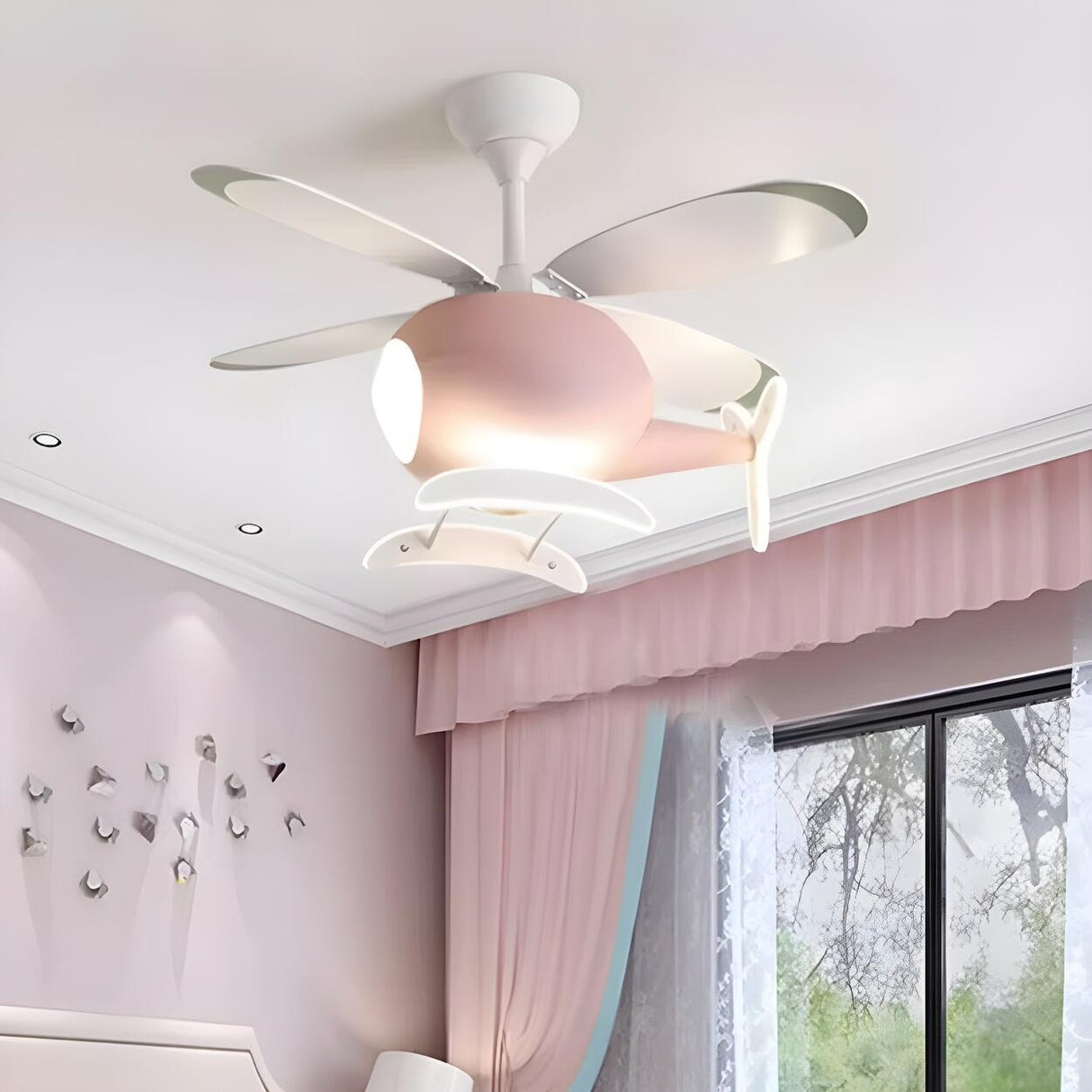 Kids Room Creative Helicopter Ceiling Fan with Light Image - 19