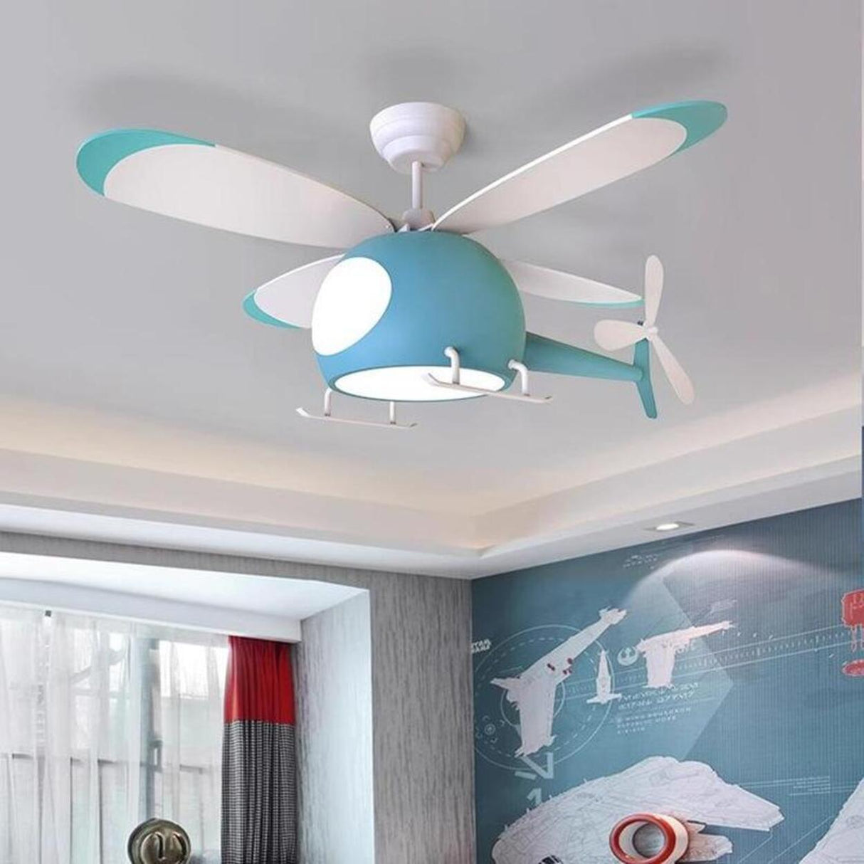 Kids Room Creative Helicopter Ceiling Fan with Light Image - 3