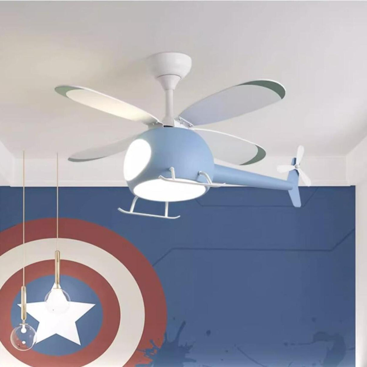 Kids Room Creative Helicopter Ceiling Fan with Light Image - 5