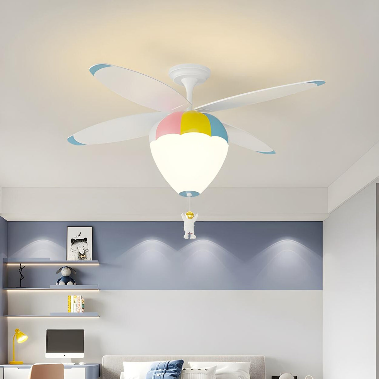 Kids Room Creative Hot Air Balloon Ceiling Fan Light Image - 3