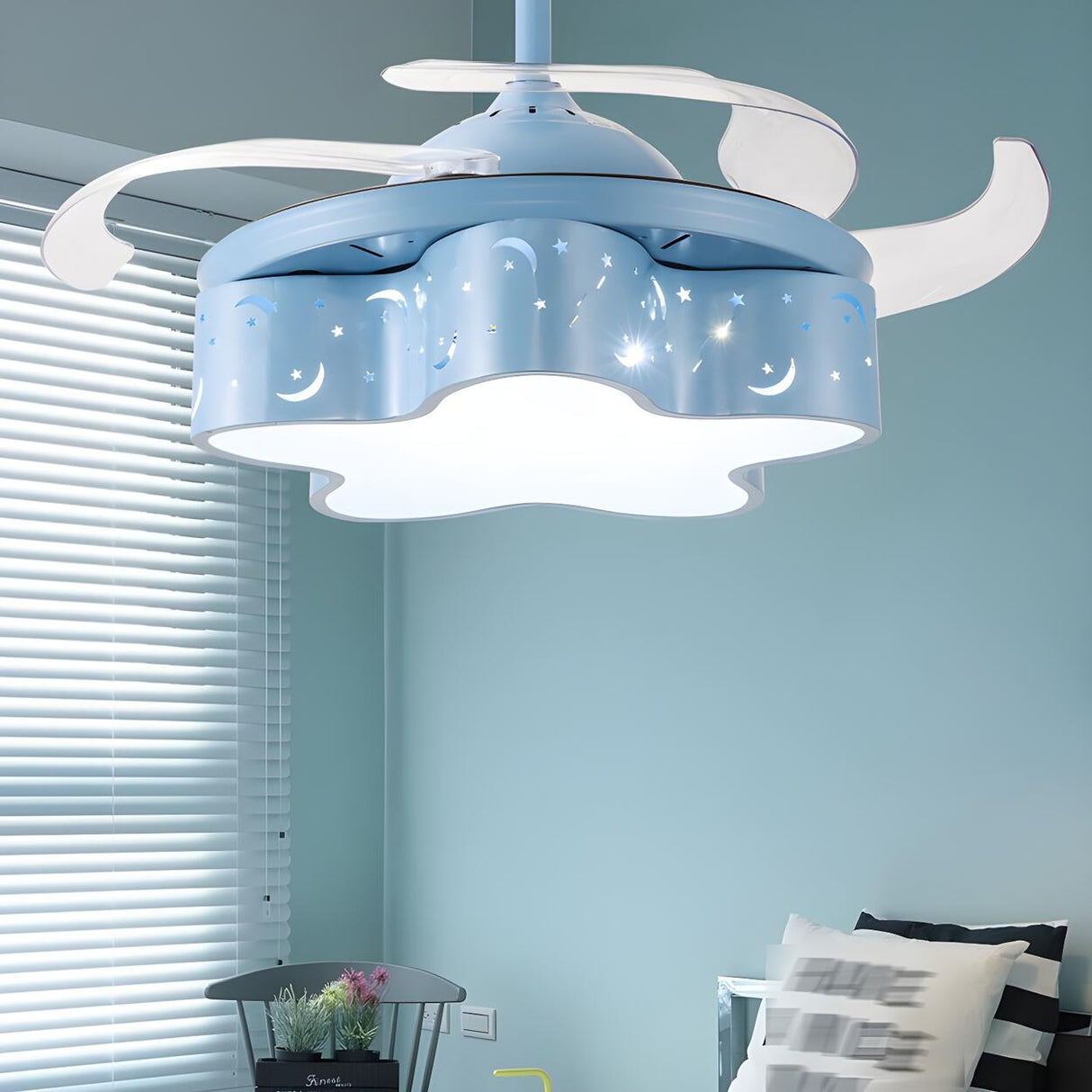 Kids Room Creative Modern Star Ceiling Fan with Light Image - 2