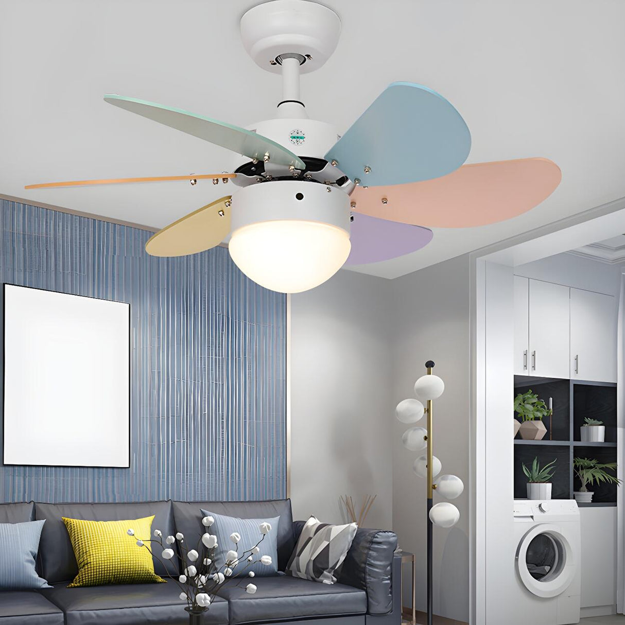 Kids Room Creative Multi-Color LED Ceiling Fan Light Image - 3