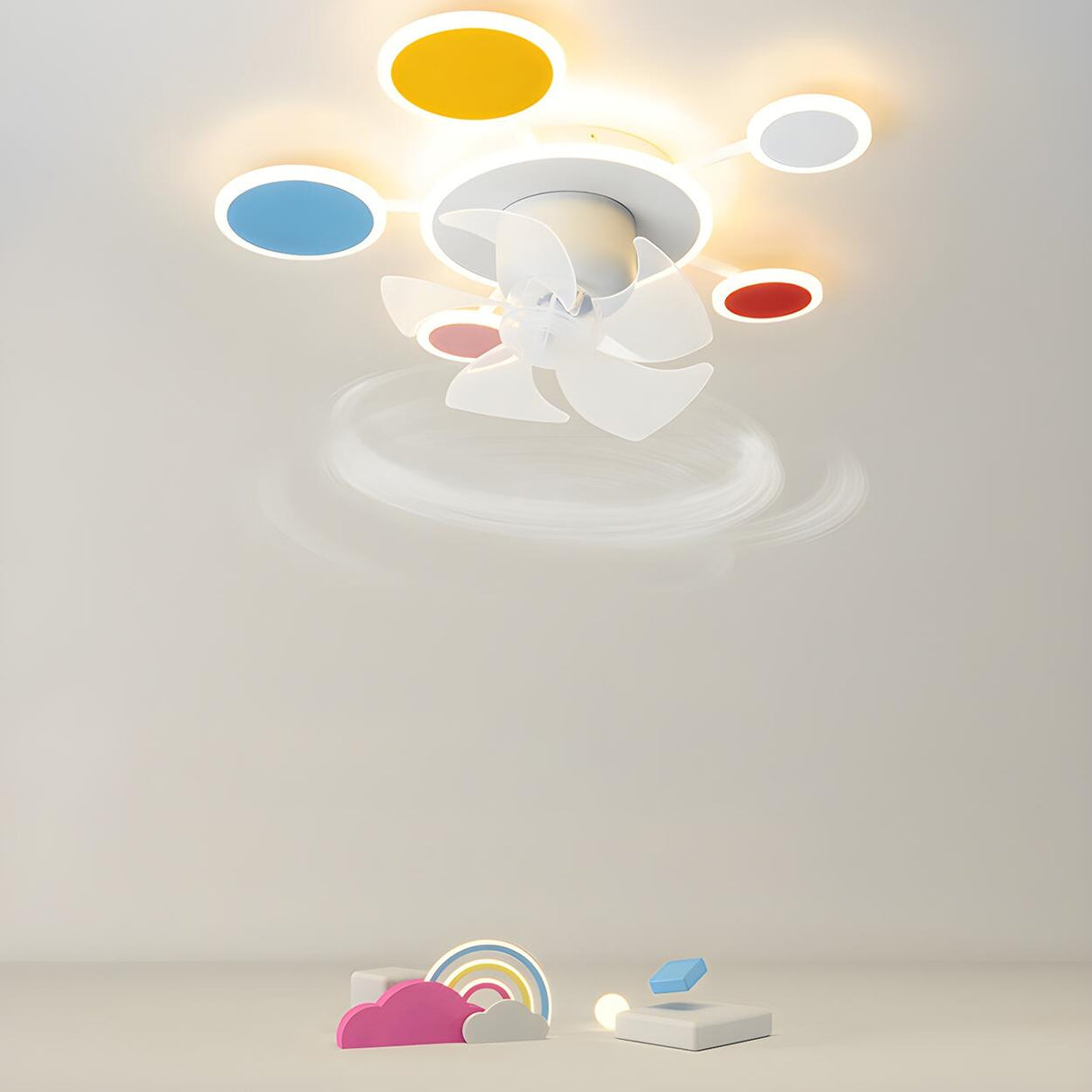 Kids Room Creative Palette Colorful Ceiling Fan Light Image - 17