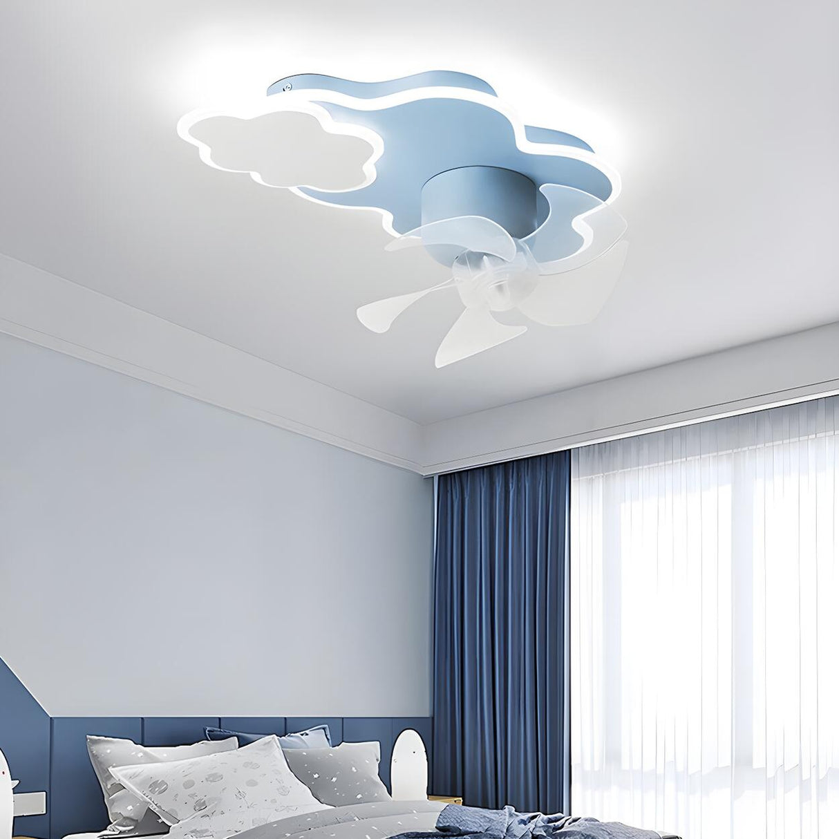 Kids Room Creative Palette Colorful Ceiling Fan Light Image - 5