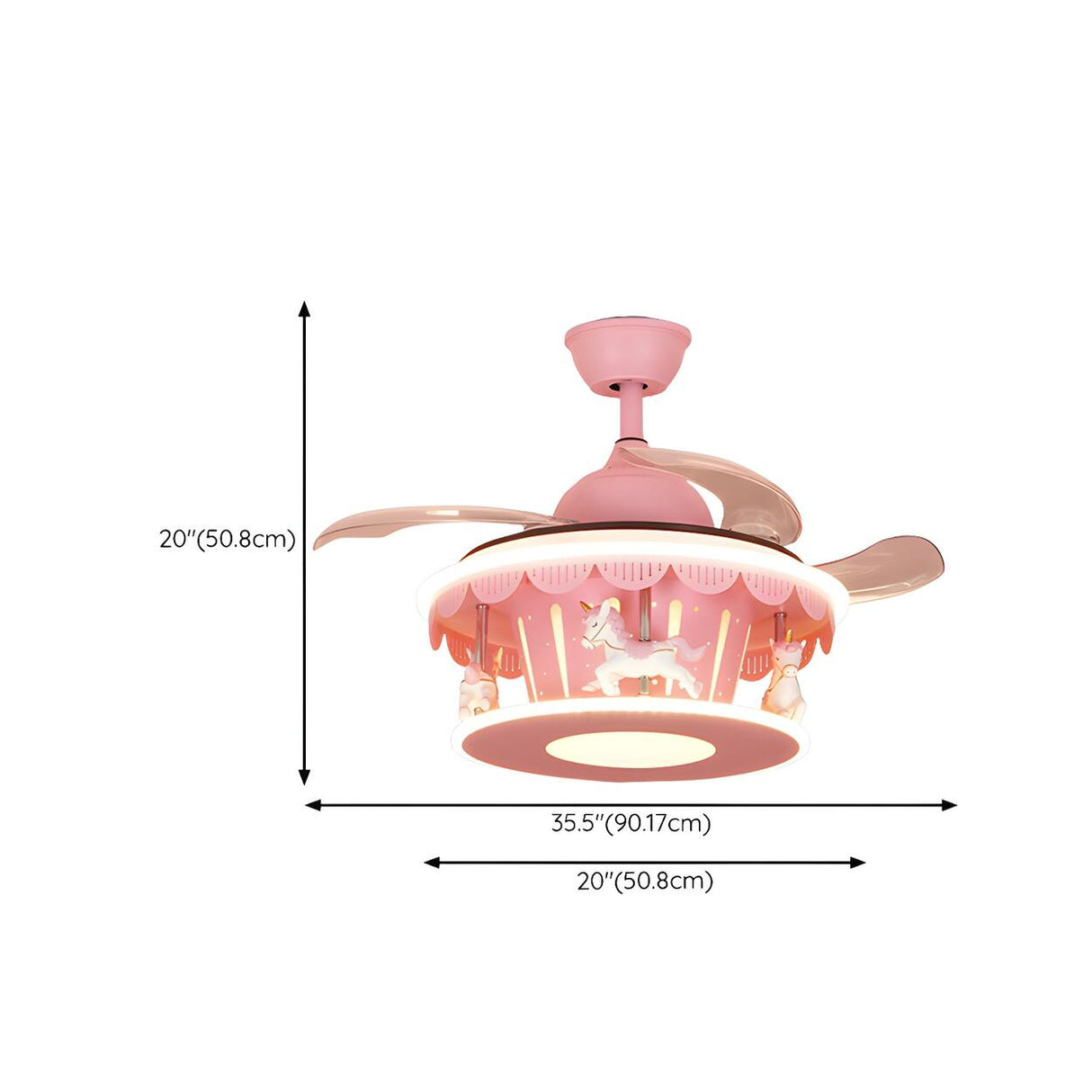 Kids Room Creative Pink Carousel Ceiling Fan with Light 