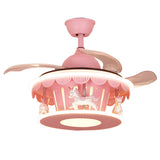 Kids Room Creative Pink Carousel Ceiling Fan with Light Image - 5