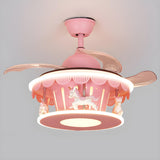 Kids Room Creative Pink Carousel Ceiling Fan with Light Image - 6