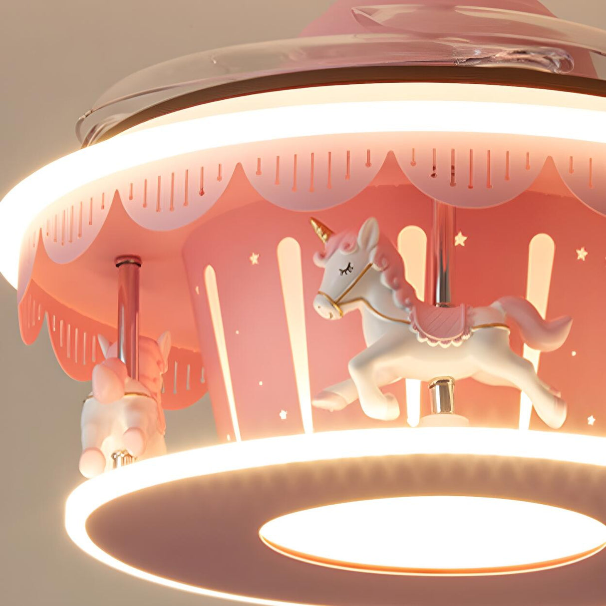 Kids Room Creative Pink Carousel Ceiling Fan with Light Image - 8