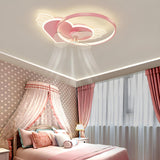 Kids Room Creative Pink Heart Ring Ceiling Fan Light Image - 1