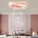 Kids Room Creative Pink Heart Ring Ceiling Fan Light Image - 2