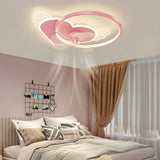 Kids Room Creative Pink Heart Ring Ceiling Fan Light Image - 3