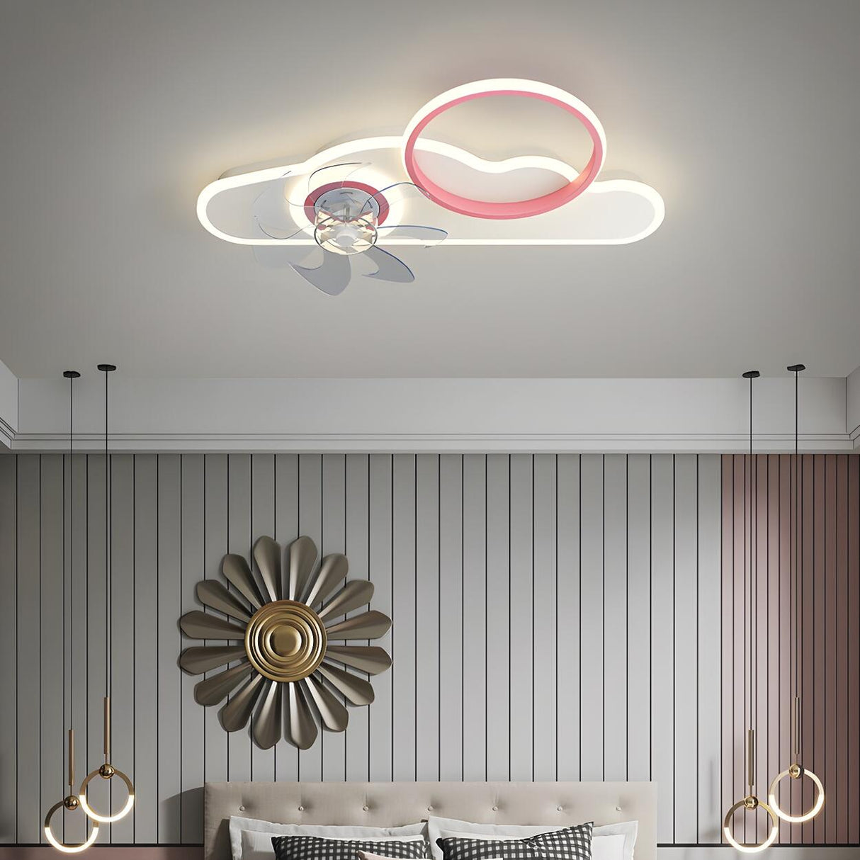 Kids Room Creative Ring Decor Cloud Ceiling Fan Light Image - 1