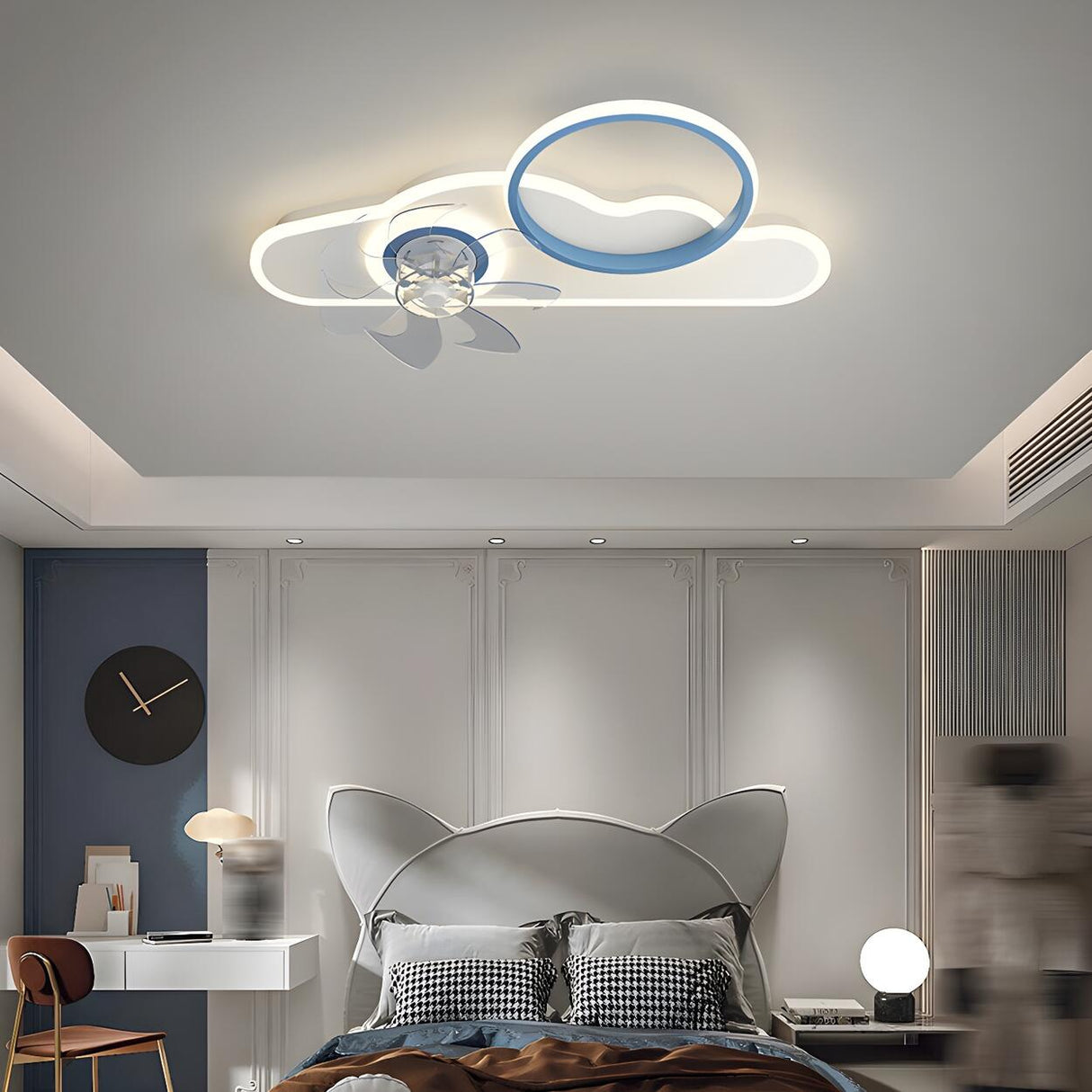 Kids Room Creative Ring Decor Cloud Ceiling Fan Light Image - 16