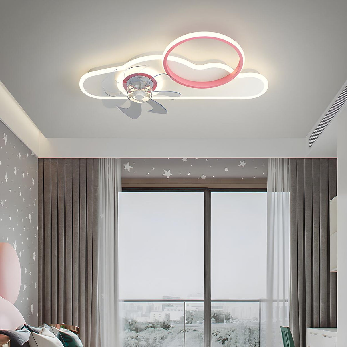 Kids Room Creative Ring Decor Cloud Ceiling Fan Light Image - 4