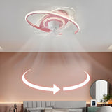 Kids Room Creative Saturn Round Ceiling Fan with Light Image - 1