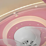 Kids Room Creative Saturn Round Ceiling Fan with Light Image - 16