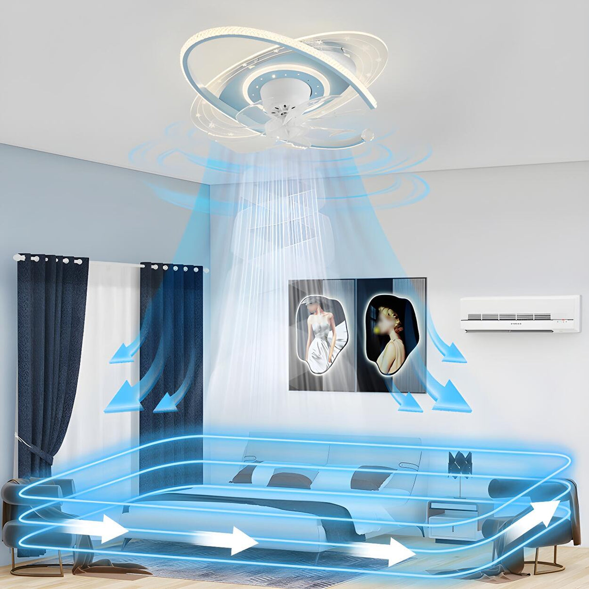 Kids Room Creative Saturn Round Ceiling Fan with Light Image - 18