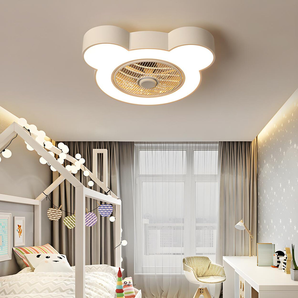 Kids Room Cute Bear Bladeless Ceiling Fan with Light Image - 1