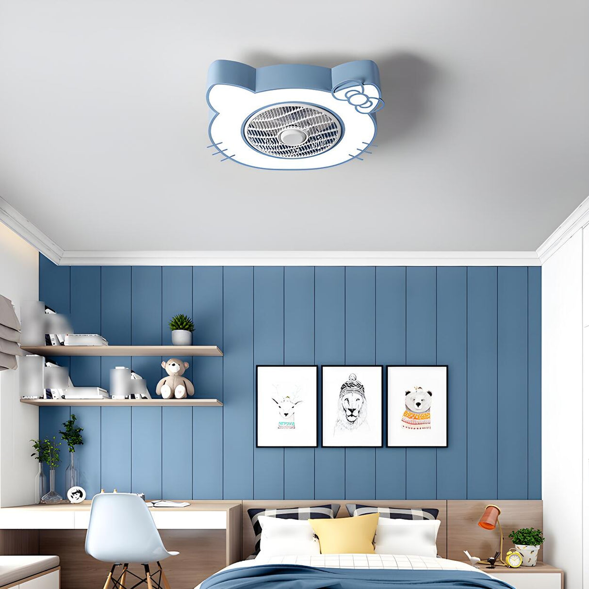 Kids Room Cute Bear Bladeless Ceiling Fan with Light Image - 22