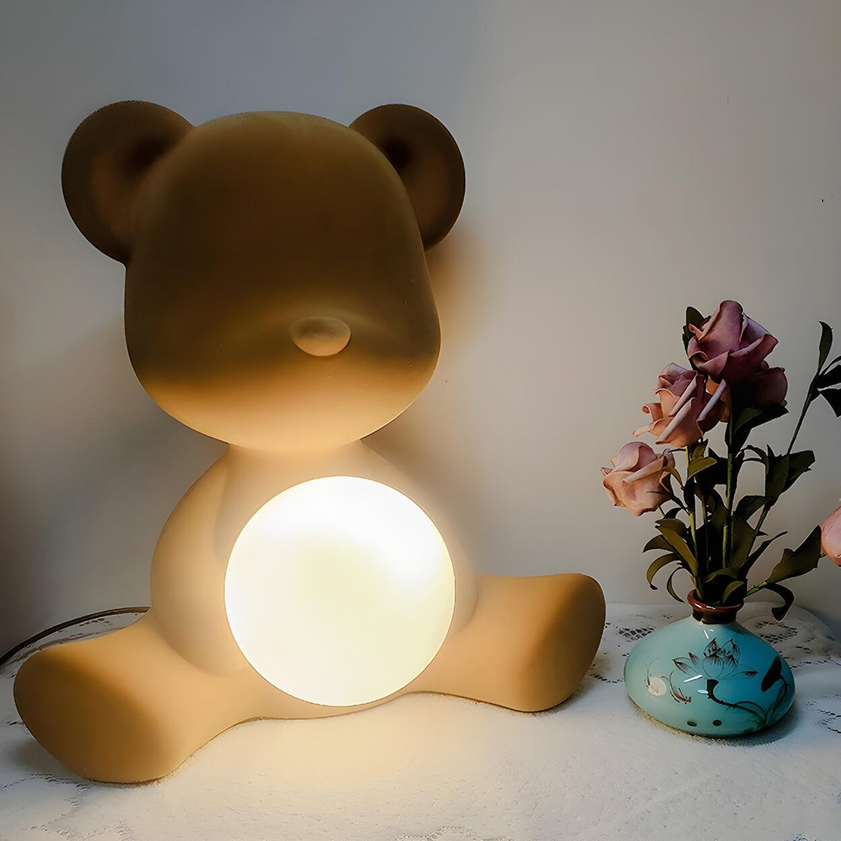 Kids Room Cute Bear Shape Globe Glass Shade Table Lamp Image - 3