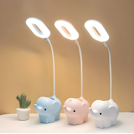 Kids Room Cute Cartoon Elephant Reading Table Lamp Image - 1